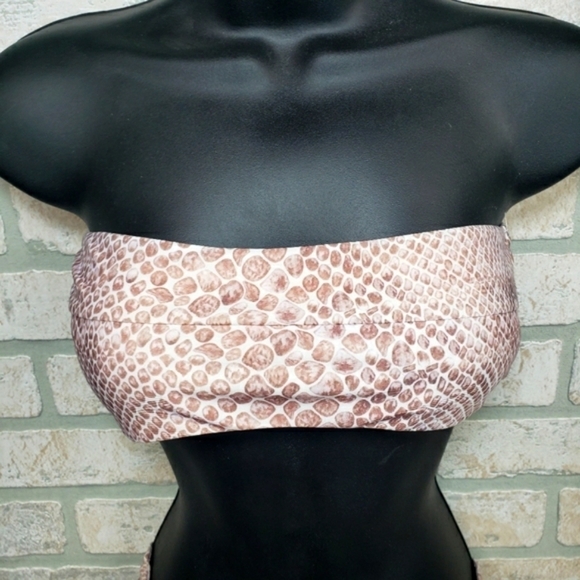 SNAKESKIN Two Piece Bandeau Rouched Bikini Swimsuit Size S - Picture 5 of 9